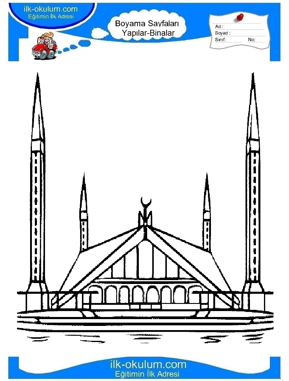 Çocuklar İçin Cami Boyama Sayfaları 
