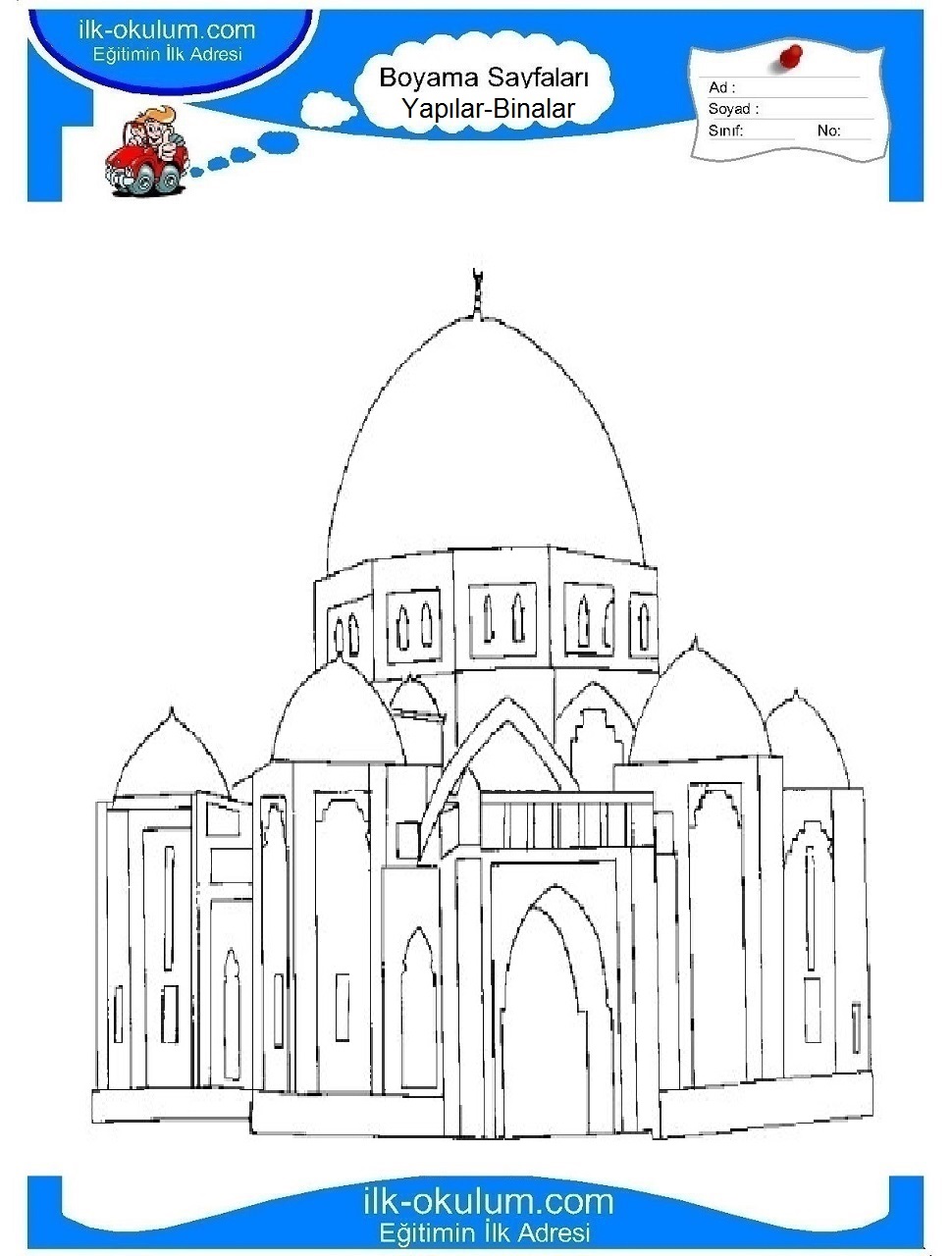Çocuklar İçin Cami Boyama Sayfaları 