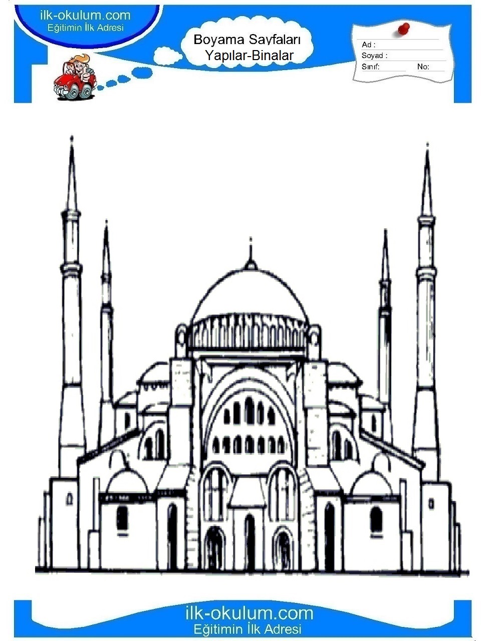 Çocuklar İçin Cami Boyama Sayfaları 