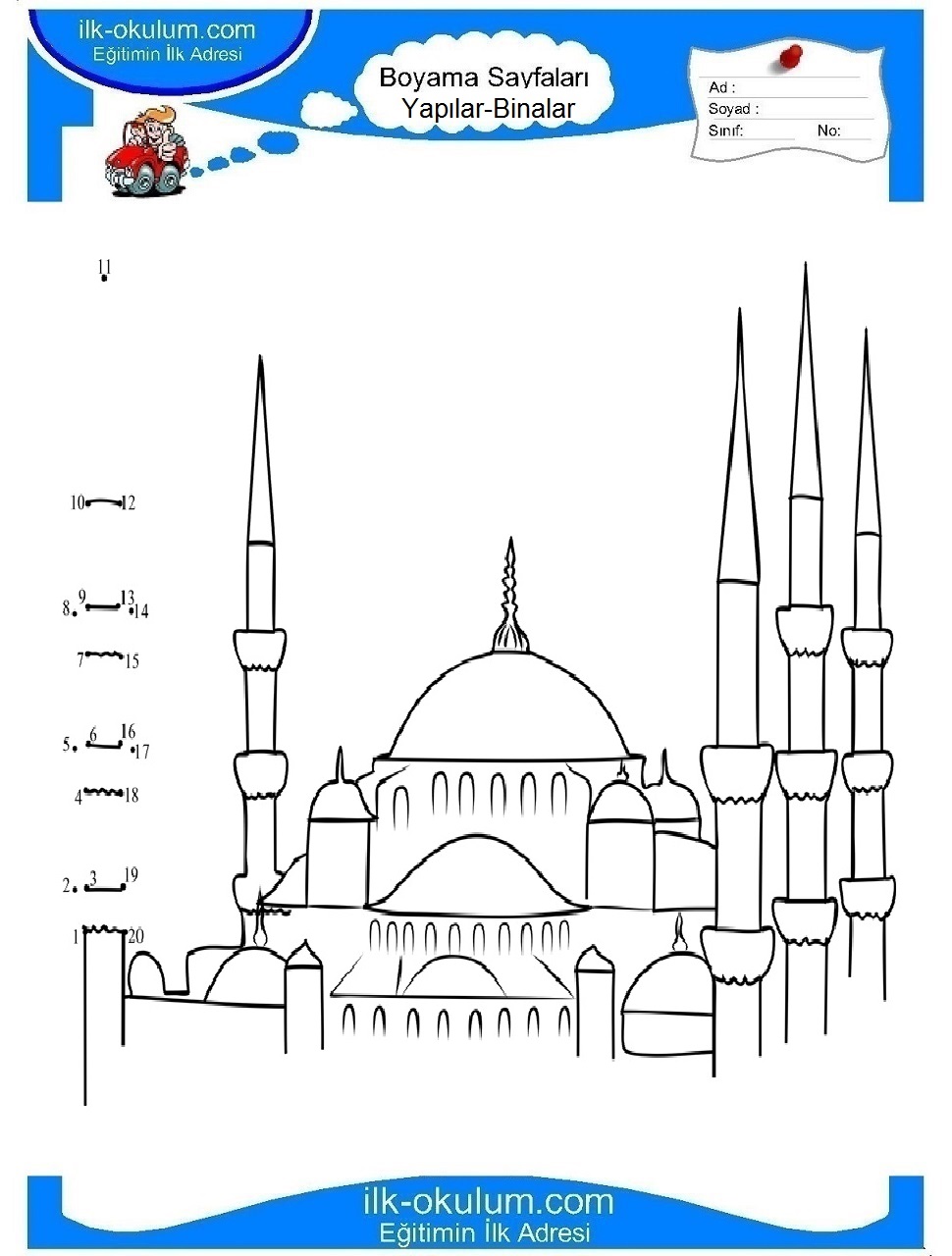Çocuklar İçin Cami Boyama Sayfaları 