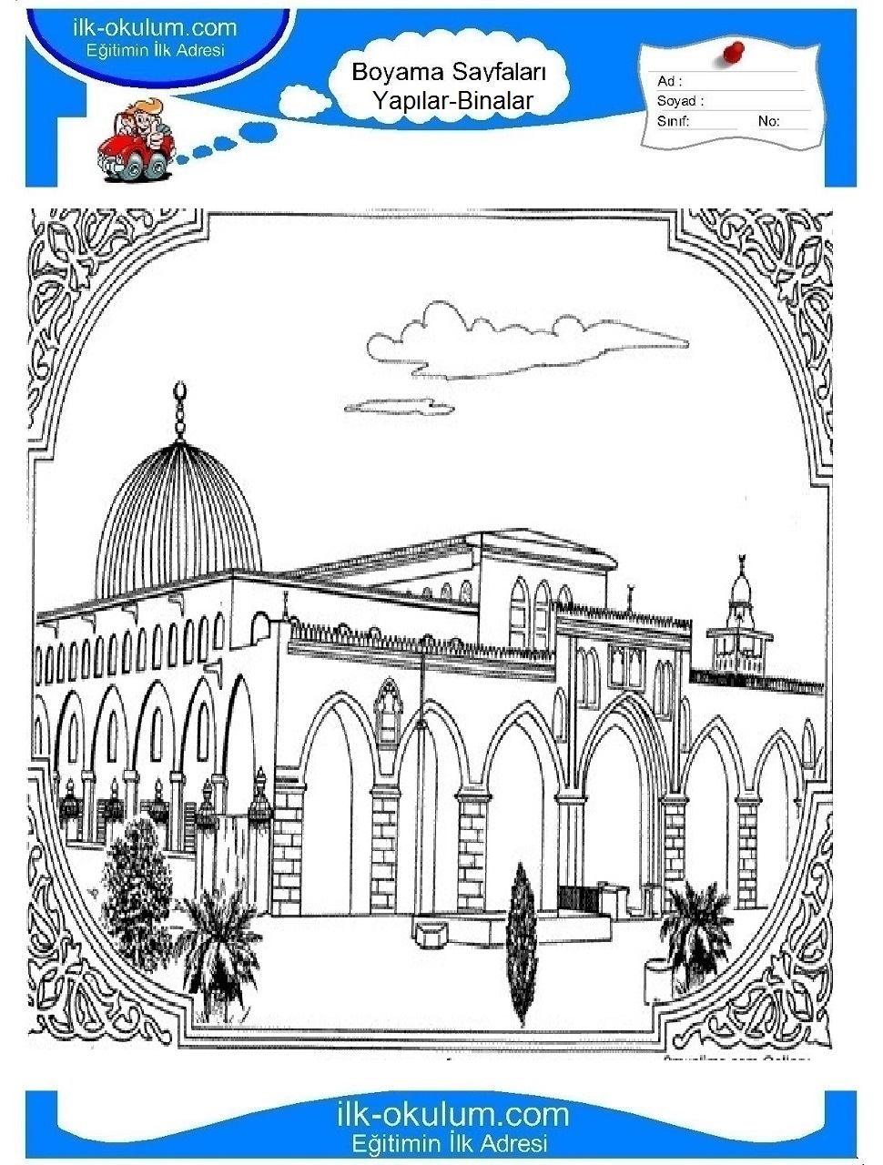 Çocuklar İçin Cami Boyama Sayfaları 