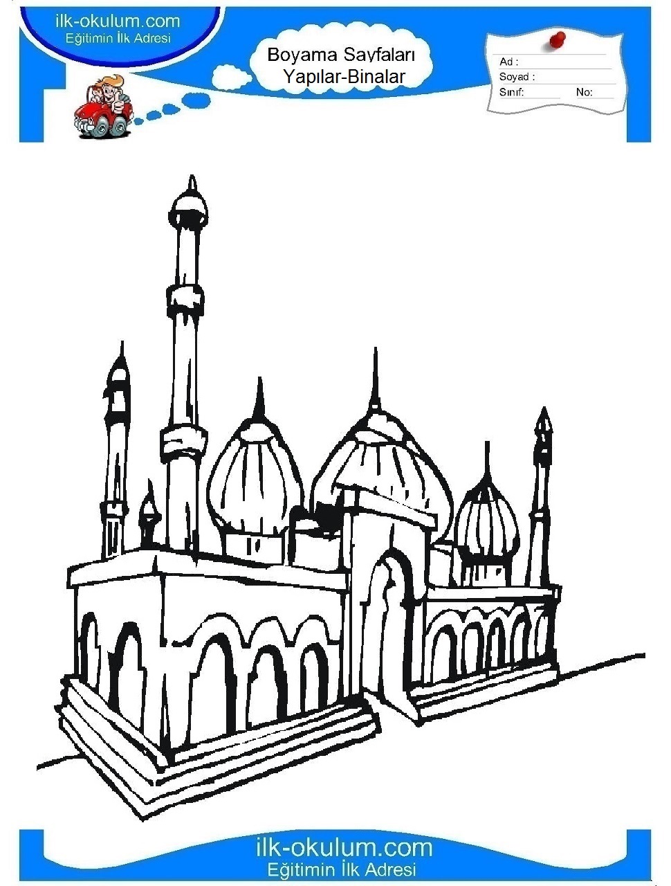 Çocuklar İçin Cami Boyama Sayfaları 