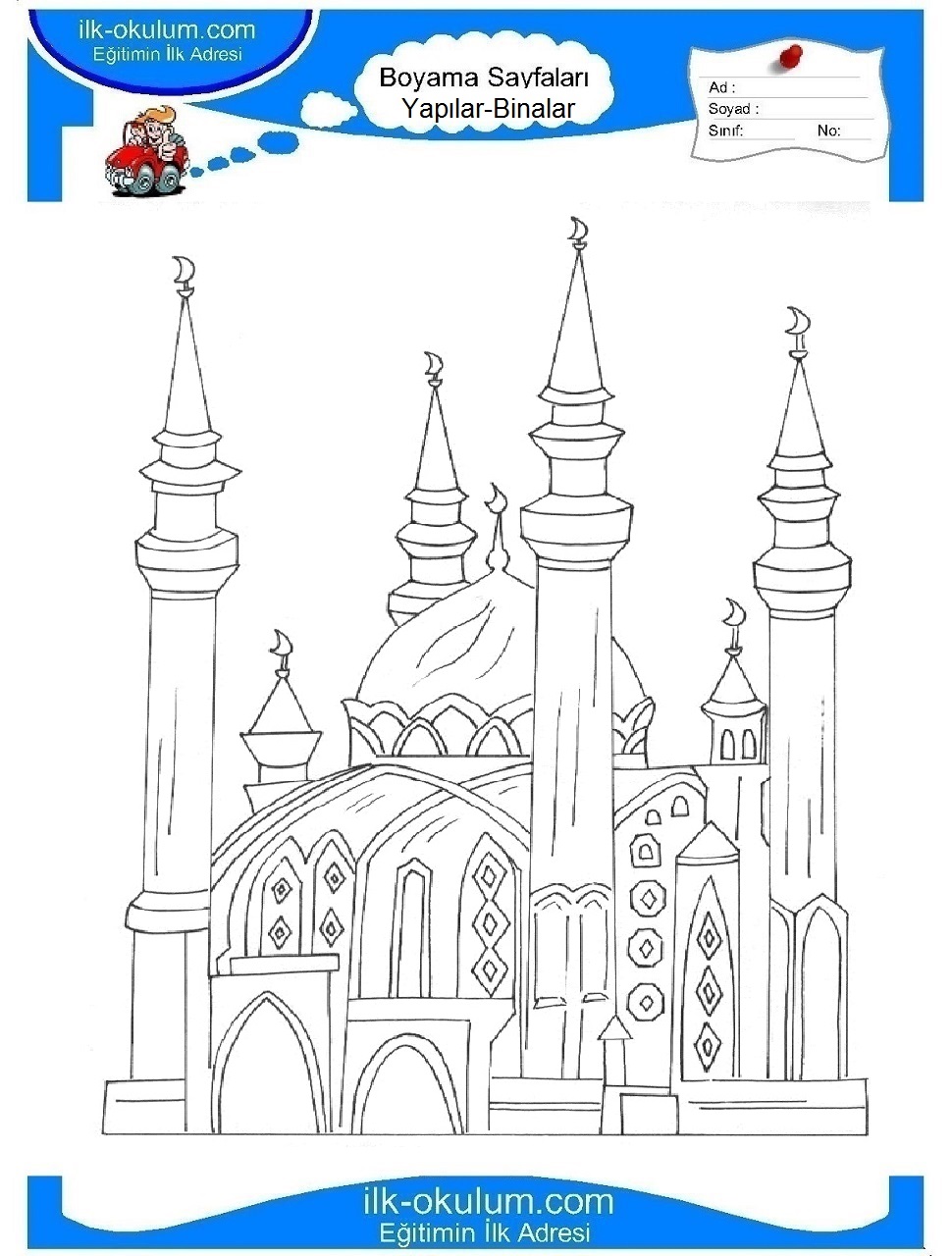 Çocuklar İçin Cami Boyama Sayfaları 