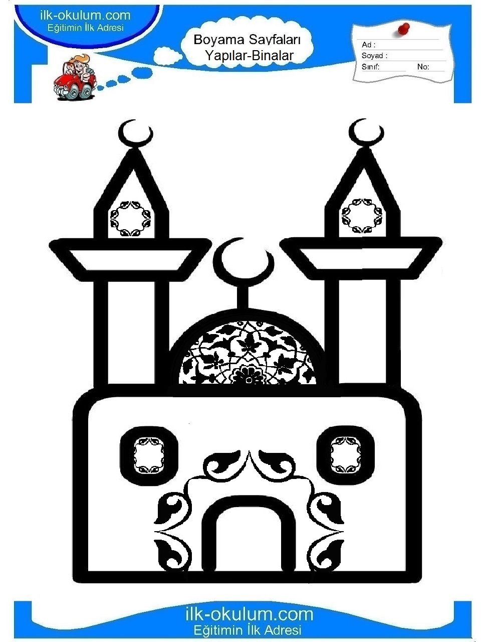 Çocuklar İçin Cami Boyama Sayfaları 