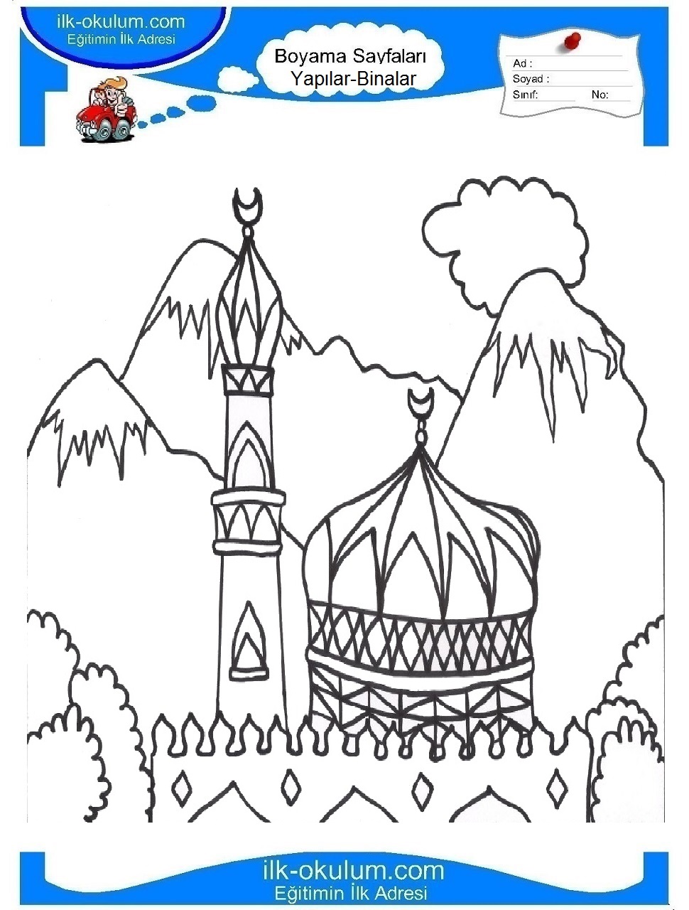 Çocuklar İçin Cami Boyama Sayfaları 
