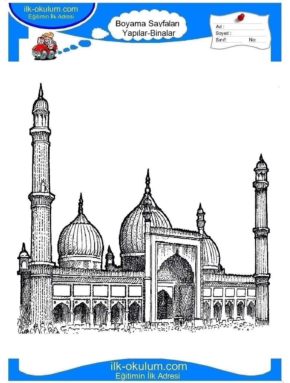 Çocuklar İçin Cami Boyama Sayfaları 