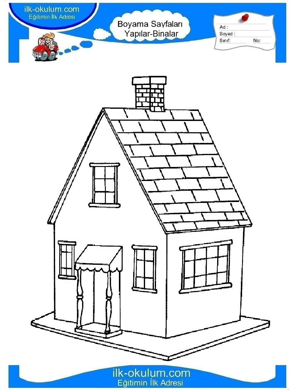 Çocuklar İçin Ev Boyama Sayfaları 
