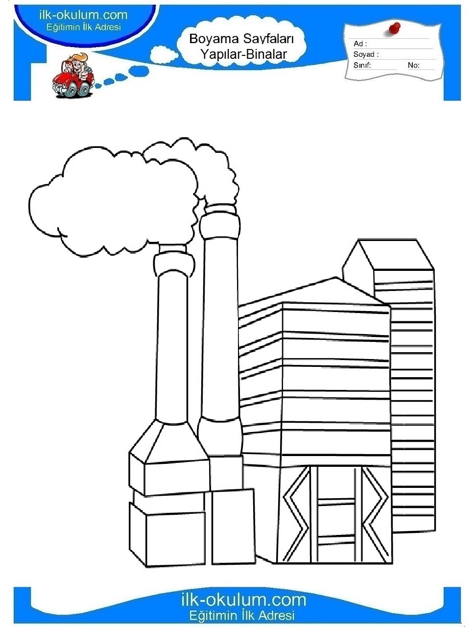 Çocuklar İçin Fabrika Boyama Sayfaları 